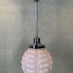 Art Deco Rosé Opaline En Chroom Hanglamp thumbnail 3