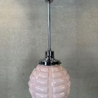 Art Deco Rosé Opaline En Chroom Hanglamp thumbnail 3