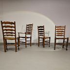 Set Of 4 Oak, Rustic, Farmhouse, Ladderback Dining Chairs With Rush Seats 1960S thumbnail 2