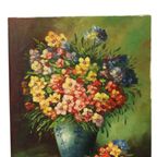 Groot Kleurrijk Bloemen Stilleven Schilderij Gesigneerd 60x50cm thumbnail 9