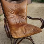 Vintage Rotan/Bamboe Lounge Chair Met Leren Kussens, Jaren 60, Togeschreven Aan Rohé Noordwolde thumbnail 8