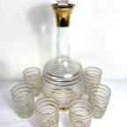 Antieke Groot Karaf Met 6 Glaasjes Vergulde Streep thumbnail 3