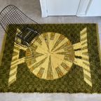 Groot Groen Vintage Rya Vloerkleed / Kleed, Scandinavisch Design thumbnail 5