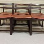 Vintage Set Van 6 Design Leren Eetkamerstoelen thumbnail 4