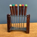Teak Cocktail Forks In Holder 1960S thumbnail 3