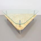Vintage Traingel Brutalist Salontafel Marmer Glas Tafel '70 thumbnail 4