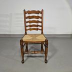 Set Of 4 Oak, Rustic, Farmhouse, Ladderback Dining Chairs With Rush Seats 1960s thumbnail 27