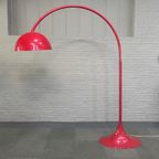 Rode Arc Lamp Met Ovalen Tulip Voet - Italië Jaren 70 thumbnail 13