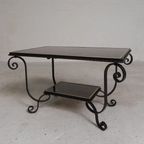 Vintage Salontafel Met 2 Glazen Bladen Met 50s Print thumbnail 2