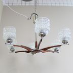 Vintage Plafondlamp, Kroonluchter - Jaren '60, Hout, Glas thumbnail 8