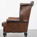 In Nette Staat Verkerende Klassieke Cognac Bruine Rundleren Chesterfield Oorfauteuil thumbnail 5