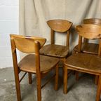 5X Vintage Grenen Keuken Stoelen, Nieuwe Gelakt, Daumiller Style thumbnail 26