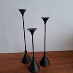 3 Hoge Vintage Kandelaars In Memphis Milano Stijl Gebruineerd Messing thumbnail 10