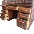 Vintage Houten Amerikaanse Bureau Met Rolluik Deur thumbnail 9