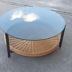 Vintage Glas En Riet Design Salontafel, Rond thumbnail 2
