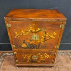 Vintage Rode Chinese Kast Vogels, Bloemen / Bohemian Kast / Oosterse Kast / Chinese Red Cabinet thumbnail 11