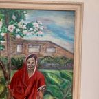 Origineel Acrylschilderij Indische Vrouw. thumbnail 5