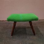 Vintage Voetenbank Jaren 60 / 70 Nieuw Bekleed Groene Ribstof thumbnail 2