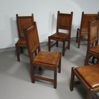 6 X Brutalist Solid Oak Chairs Mid Century thumbnail 28