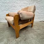 Vintage Fauteuil Of Loungestoel - Hout Met Licht Leer - 2X thumbnail 4