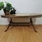 Vintage Hollywood Regency Ovale Salontafel, Koffietafel Met Marmer Onyx Blad thumbnail 3