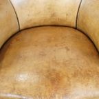 Unieke Charmante Subtiele Antieke Schapenleren Clubfauteuil/armchair Op Wieltjes thumbnail 7