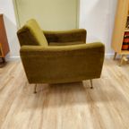 Vintage Fauteuil Stoel Ribstof Groen Messing thumbnail 10