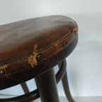 Vintage Antieke Thonet Kruk Stool (Webbing/Leer) thumbnail 6