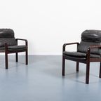 Set Of 6 Black Leather Armchairs / Fauteuil From Dyrlund, 1980’S Denmark thumbnail 4
