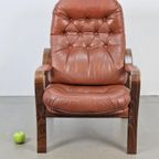 Vintage Møbler Sweden Fauteuil Bruin Leer Gecapitonneerd ‘60 thumbnail 8