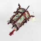 Chinese Lantaarn Chandelier - Rozen Hout - Gedecoreerd Glas - 2E Helft 20E Eeuw thumbnail 6