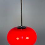 Glazen Rode Hanglamp Met Chromen Armatuur, 1980'S thumbnail 5