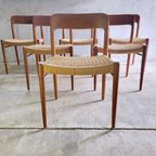 Set Van Zes Model 75 Stoelen In Teak Van N.o. Moller thumbnail 2