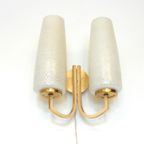 Retro Vintage Wandlamp Lamp Messing Jaren 60 Glas Goud thumbnail 4