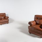 Pair Of Brown Leather Club Armchairs / Fauteuil From 1970’s, Italy thumbnail 2