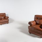 Pair Of Brown Leather Club Armchairs / Fauteuil From 1970’S, Italy thumbnail 2