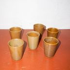 Brown Mid Century Modern Country Stoneware Grès Coffee Cups With White Glaze thumbnail 6