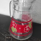 Vintage Glazen Kan Rood Bloemen thumbnail 2