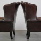 Set Van 2 Mooie, Donkerbruine Engelse Rundleren Chesterfield Oorfauteuils thumbnail 5