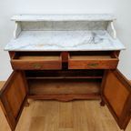 Vintage Antiek Dressoir Commode Ladekast Badkamermeubel Met Marmer Blad 701 thumbnail 5