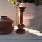 Vintage Houten Kandelaar En Opberg Bakje, Houtsnijwerk thumbnail 4