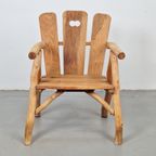 Vintage Brutalist Stoel Hout Armchair ’80 France Design thumbnail 8
