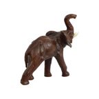 Vintage Olifant Met Slagtanden Papier Mache Bruin Leder Beeld Sculptuur thumbnail 7