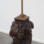Prachtige Handgesneden Antieke Houten Staande Lamp Met Leeuwenkop thumbnail 4