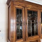 2Delig Antiek Eiken Buffetkast Met Facet Geslepen Glas En Marmer Blad, 213 Cm Hoog thumbnail 2