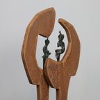 Contemporary Stone & Metal Sculpture With Bronze Figures thumbnail 6
