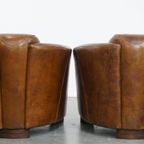 Set Van 2 Unieke En Comfortabele Bruine Rundleren Aviator Design Fauteuils/ Armchairs thumbnail 4