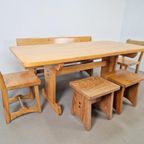Vintage Eetkamer Set Schragentafel Bank Stoelen Krukken ´60 thumbnail 25
