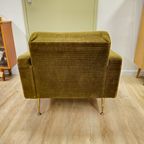 Vintage Fauteuil Stoel Ribstof Groen Messing thumbnail 7