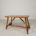 Rotan En Bamboe Salontafel Met Tegels, Tegeltafel, Jaren 50 thumbnail 14